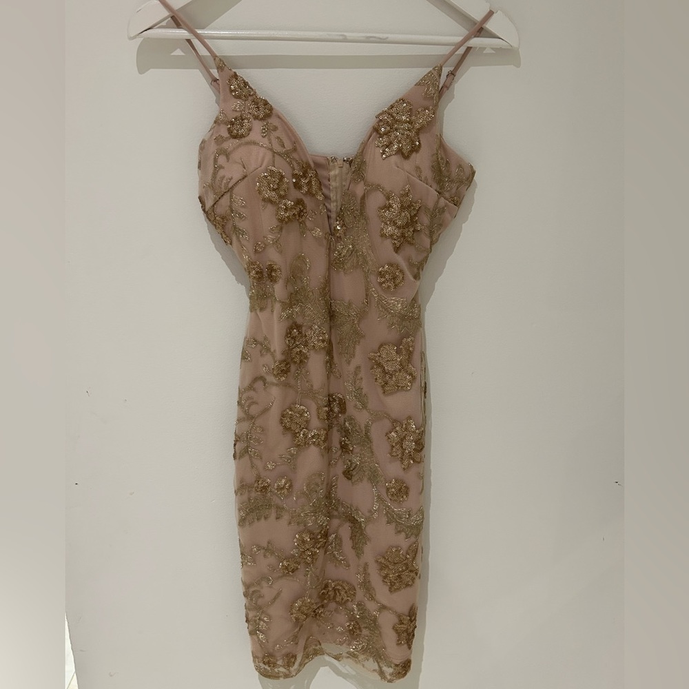 A’GACI beige dress with gold sequins